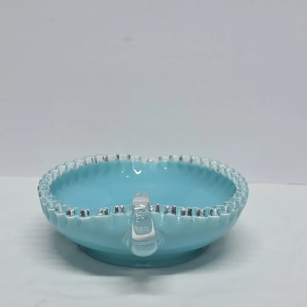 Vtg Fenton Silver Crest Turquoise Blue Teal Glass Heart Shape Candy Dish 8